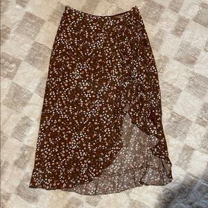 Chic Asymmetrical Floral Skirt in Brown